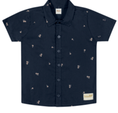 Camisa Infantil Menino Social Com Botões Elian Azul Marinho