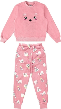 PIJAMA FEMININO LINHA FAMÍLIA EM FLEECE ROSA