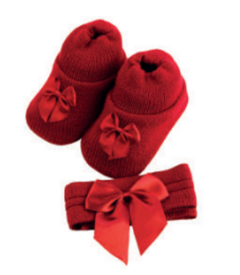 Sapatinho e Lacinho para Bebê em Tricot - Vermelho - comprar online