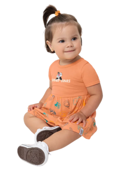 VESTIDO INFANTIL FRAJOLA LOONEY TUNES® EM ALGODÃO MALWEE KIDS LARANJA