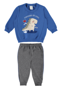 CONJUNTO INFANTIL MENINO APLIQUE FRONTAL EM MOLETOM SEM FLANELA MALWEE KIDS AZUL