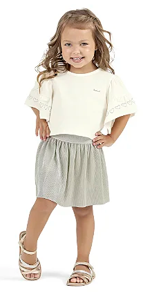 Conjunto Infantil Feminino blusa Meia Malha e Saia Brilho Lurex Coloritta
