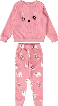 PIJAMA INFANTIL MENINA URSO-POLAR EM FLEECE MALWEE KIDS ROSA