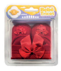 Sapatinho e Lacinho para Bebê em Tricot - Vermelho na internet