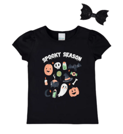 BLUSA INFANTIL MENINA SPOOKY SEASON EM ALGODÃO MALWEE KIDS PRETO