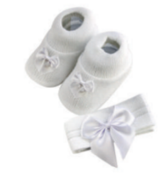 Sapatinho e Lacinho para Bebê em Tricot - Branco - comprar online