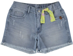 SHORTS INFANTIL MENINA COM FAIXA EM MALHA DENIM AZUL na internet