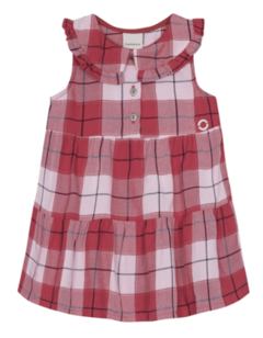 VESTIDO MENINA XADREZ GOLA BABADO EM VISCOSE - CARINHOSO