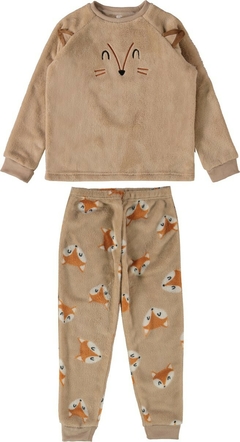 PIJAMA FEMININO LINHA FAMÍLIA EM FLEECE MARROM