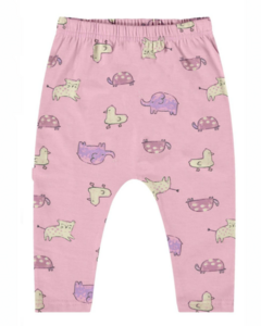 Calça Bebê Animais Unissex Em Algodão Malwee Kids Rosa - comprar online