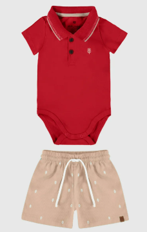 Conjunto Infantil Menino Body Polo Em Algodão Malwee Kids Vermelho