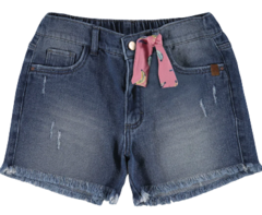 SHORTS INFANTIL MENINA COM FAIXA EM MALHA DENIM AZUL