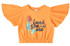 BLUSA INFANTIL MENINA MANGA AMPLA A PEQUENA SEREIA DISNEY MALWEE KIDS LARANJA