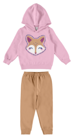 CONJUNTO INFANTIL MENINA RAPOSINHA EM MOLETOM FLANELADO MALWEE KIDS ROSA CLARO