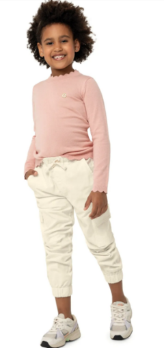 CALÇA MENINA JOGGER CARGO EM SARJA - CARINHOSO OFF WHITE
