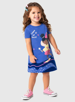 Vestido T-Shirt Infantil Estampa + Glitter Em Algodão Malwee Kids Azul - comprar online