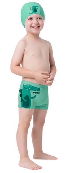CONJUNTO INFANTIL MENINO SUNGA + TOUCA DE NATAÇÃO EM MALHA UV MALWEE KIDS VERDE