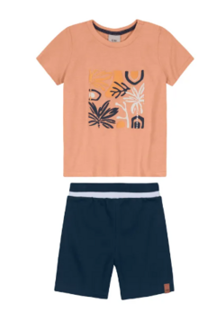 CONJUNTO MENINO EM MEIA MALHA E MOLETOM - CARINHOSO LARANJA