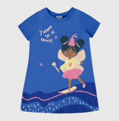 Vestido T-Shirt Infantil Estampa + Glitter Em Algodão Malwee Kids Azul