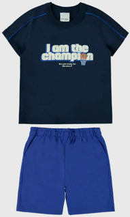 Conjunto Infantil Menino I Am The Champion Em Algodão Malwee Kids Azul