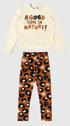 CONJUNTO INFANTIL MENINA BLUSÃO EM MOLETOM STRETCH FLANELADO MALWEE KIDS OFF WHITE