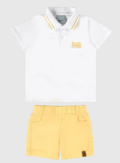 Conjunto Infantil Menino Camisa Polo E Bermuda Sarja Malwee Kids - Branco