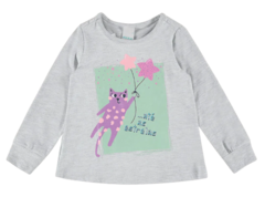 BLUSA INFANTIL MENINA MANGA LONGA ATÉ AS ESTRELAS EM ALGODÃO MALWEE KIDS CINZA CLARO