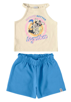 CONJUNTO INFANTIL MENINA REGATA LOONEY TUNES® EM ALGODÃO MALWEE KIDS OFF WHITE