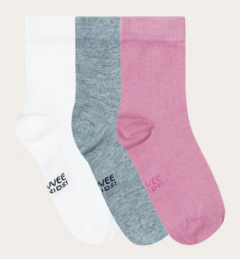 KIT 3 MEIAS INFANTIL UNISSEX MALWEE KIDS ROSA