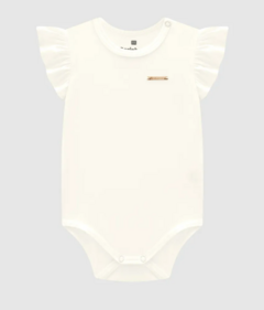Body Menina Manga Babado Em Algodão - Carinhoso Off White