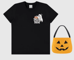 Camiseta Infantil Unissex Halloween + Acessório Temático Algodão Malwee Kids Preto