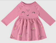 VESTIDO INFANTIL COM APLIQUE EM MALHA ALGODÃO MALWEE KIDS ROSA