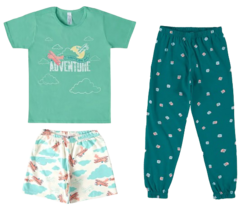 PIJAMA INFANTIL MENINO SHORTS E CALÇA EM ALGODÃO MALWEE KIDS VERDE