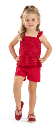 Conjunto Infantil Feminino blusa Meia Malha e Shorts Elian