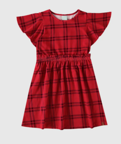 VESTIDO INFANTIL ACINTURADO ESTAMPA XADREZ EM ALGODÃO MALWEE KIDS VERMELHO - comprar online
