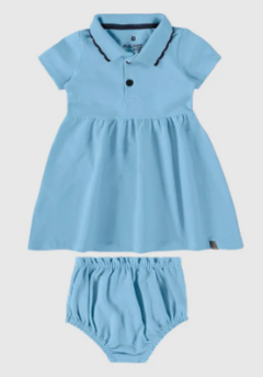 Conjunto Infantil Menina Vestido Polo + Calcinha Malwee Kids Azul - comprar online
