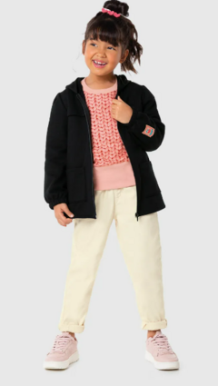JAQUETA INFANTIL MENINA PARKA EM MOLETOM FLANELADO MALWEE KIDS PRETO