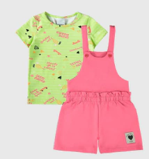 Conjunto Infantil Menina Jardineira Em Moletinho Rajado Malwee Kids Verde