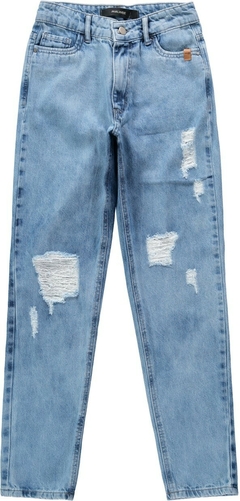 CALÇA MENINA MOM COM PUÍDOS EM JEANS 100% ALGODÃO MALWEE KIDS AZUL