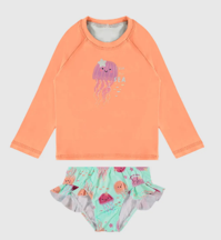 Conjunto Infantil Menina I Love The Sea Em Malha UV50+ Malwee Kids Laranja