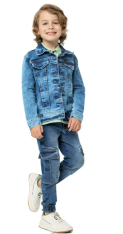 JAQUETA MENINO BOLSO FRONTAL EM JEANS - CARINHOSO AZUL