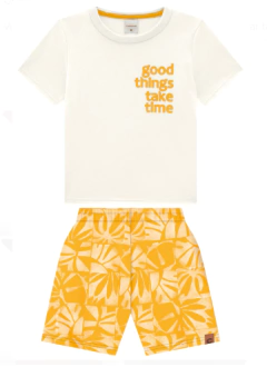 Conjunto Menino Good Things Take Time Em Algodão - Carinhoso Amarelo - comprar online