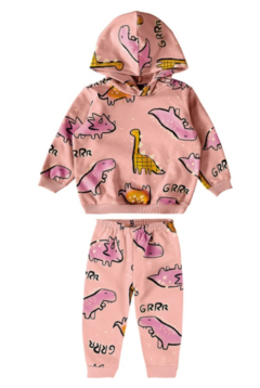 CONJUNTO INFANTIL UNISSEX ESTAMPADO EM MOLETOM FLANELADO MALWEE KIDS ROSA