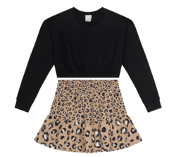 CONJUNTO MENINA SAIA SHORTS ONCINHA EM VISCOSE - CARINHOSO PRETO