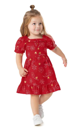 VESTIDO INFANTIL MANGA BUFANTE EM TRICOLINE MALWEE KIDS VERMELHO na internet