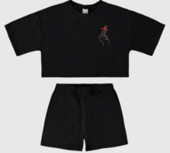 Conjunto Menina Blusa Estampa Peitoral Em Algodão Malwee Kids Preto