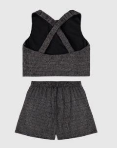 Conjunto Menina Cropped + Shorts Saia Em Malha Lurex Malwee Kids Preto - comprar online