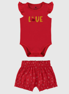 Conjunto Infantil Menina Body Estampa + Pompom Em Algodão Malwee Kids Vermelho