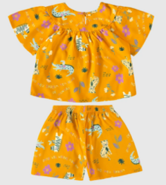 Conjunto Infantil Menina Estampa Meu Jardim Em Viscose Malwee Kids Laranja