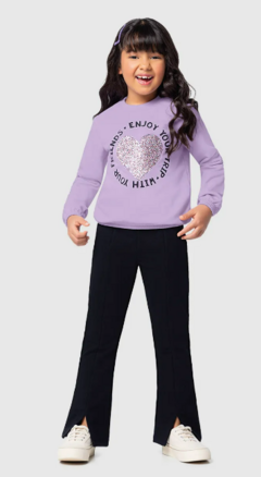 CONJUNTO INFANTIL MENINA CALÇA BOOTCUT EM MOLETOM MALWEE KIDS ROXO